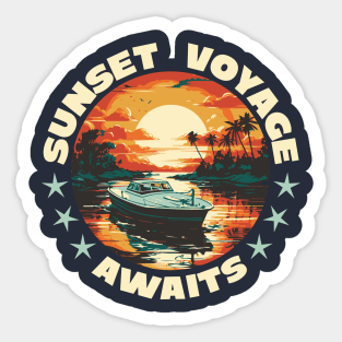 Boat in the water sunset Sticker